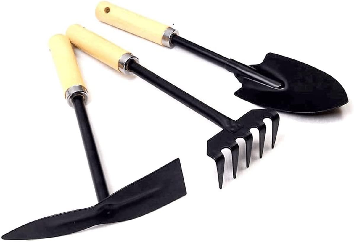 Gardening Tools Gifts - พลั่วขนาดเล็ก ชุดเครื่องมือทำสวน 3 ชิ้น สำหรับดูแลต้นไม้ในกระถาง ด้ามจับไม้