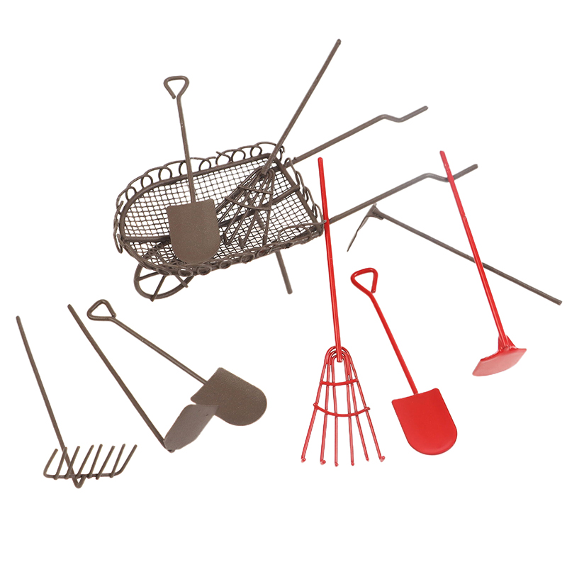 Gardening Tools Bag - 1/12 ตุ๊กตาจําลองสวนชุดเครื่องมือตุ๊กตา Shovel Rake Hoe Cart