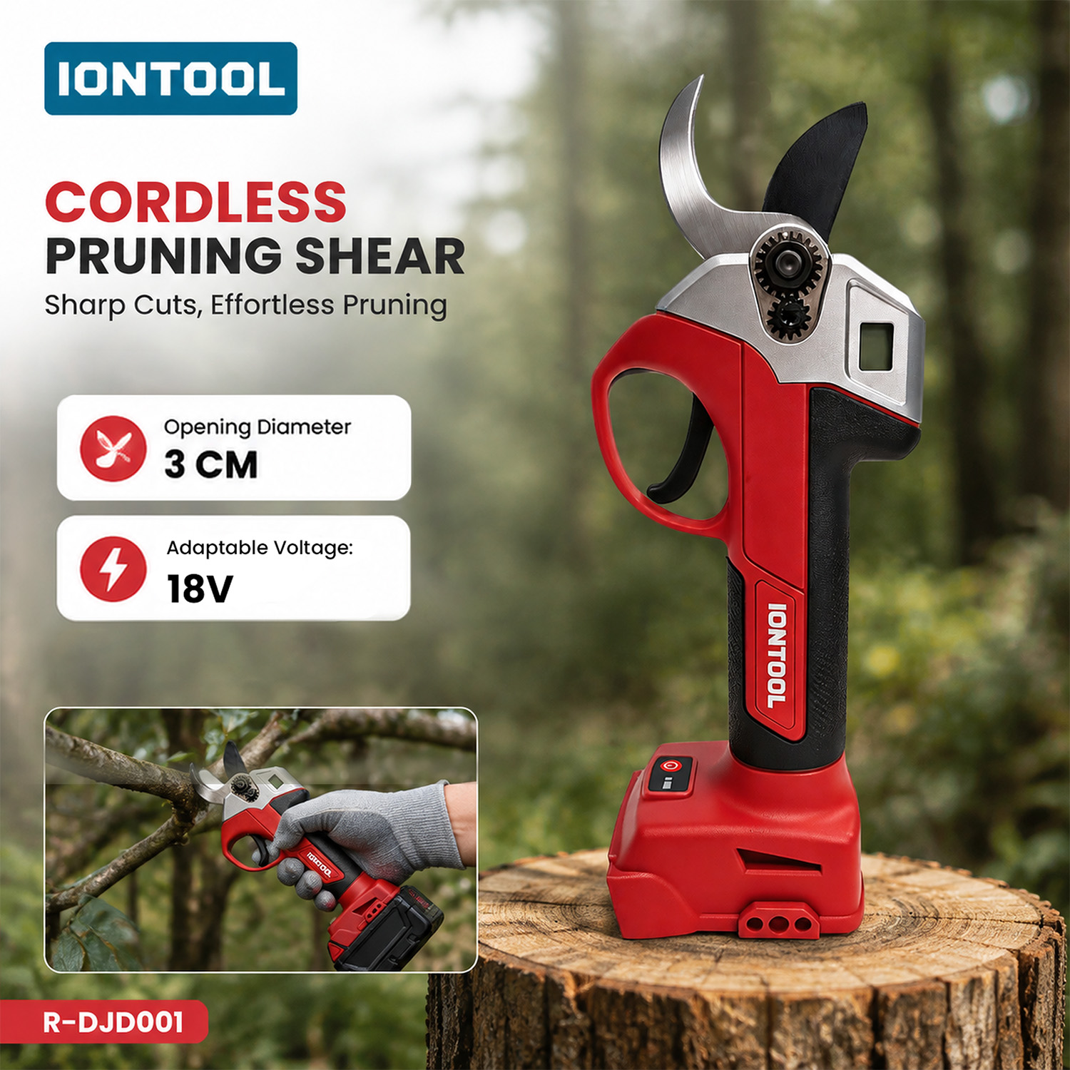 Gardening Tools Scissors - กรรไกรตัดกิ่งไร้สายสีแดง IONTOOL รุ่น Bare Unit ขนาดการตัดสูงสุด