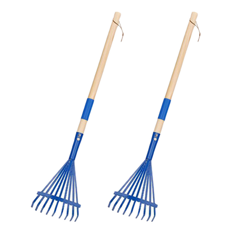 Gardening Tools For 3 Year Old - YWDZ-2X คราดเด็กพร้อมด้ามไม้เนื้อแข็งและคราดน่ารักสำหรับเด็ก เครื่องมือทำสวนสำหรับเด็กอายุ 3 ปีขึ้นไป สีฟ้า
