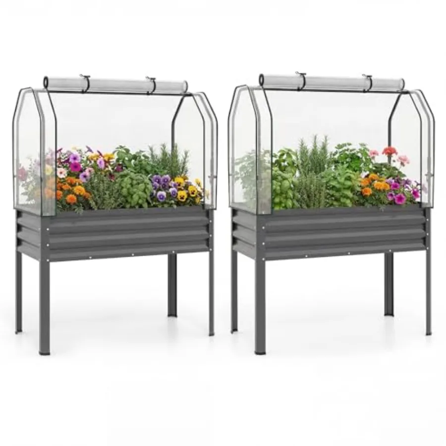 Greenhouse Mini Indoor - แปลงปลูกแบบยกสูงพร้อมขาตั้งและผ้าคลุมเรือนกระจก ขนาด 44x22x60 กล่องปลูกโลหะแบบยกสูงพร้อมประตูม้วน สำหรับใช้ภายนอกอาคาร เรือนกระจกขนาดเล็ก
