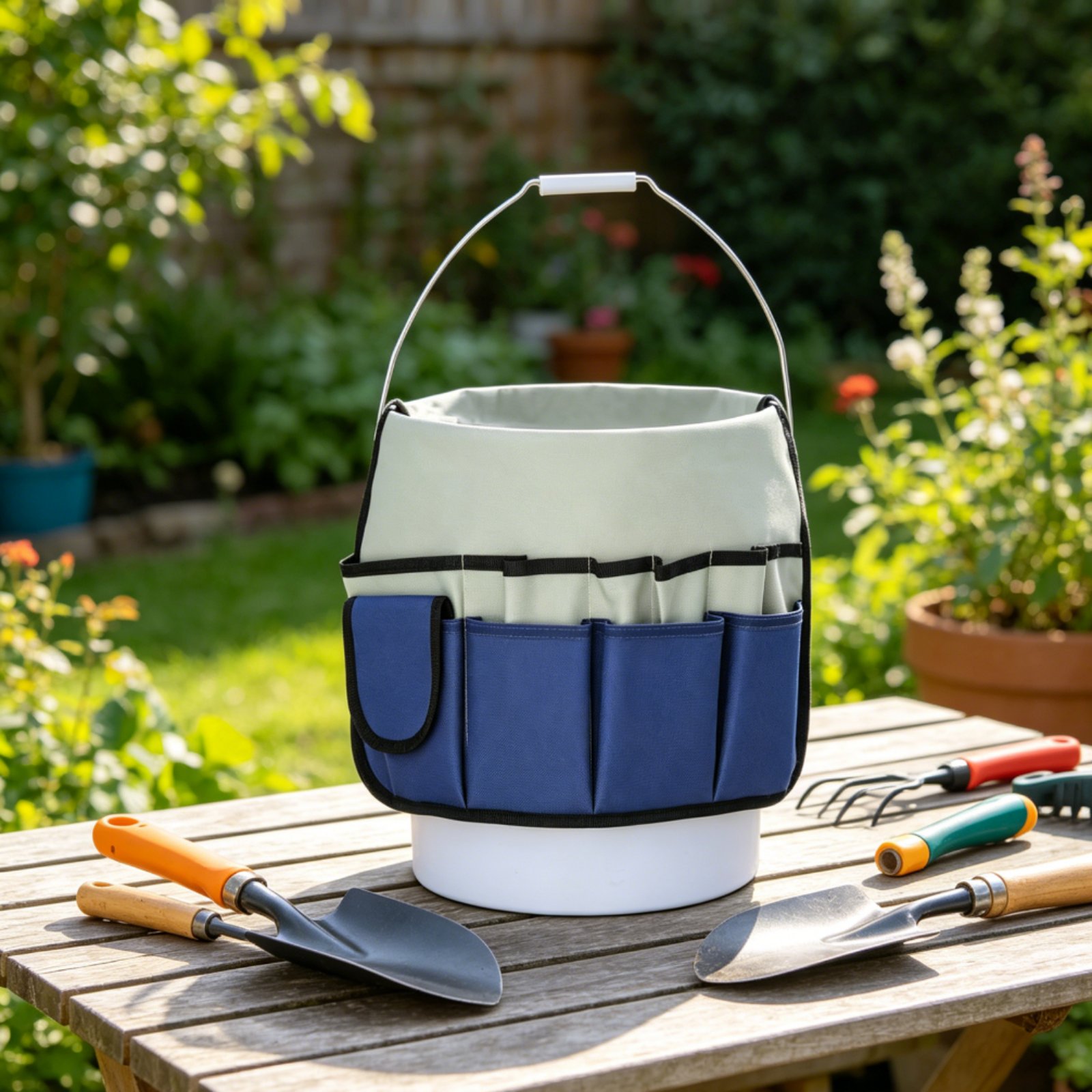 Gardening Tools Bag - กระเป๋าใส่อุปกรณ์ทำสวน ความจุขนาดใหญ่ กระเป๋าใส่อุปกรณ์หลายช่อง กระเป๋าผ้าใบกันน้ำ ทนทาน สำหรับไซต์ก่อสร้าง