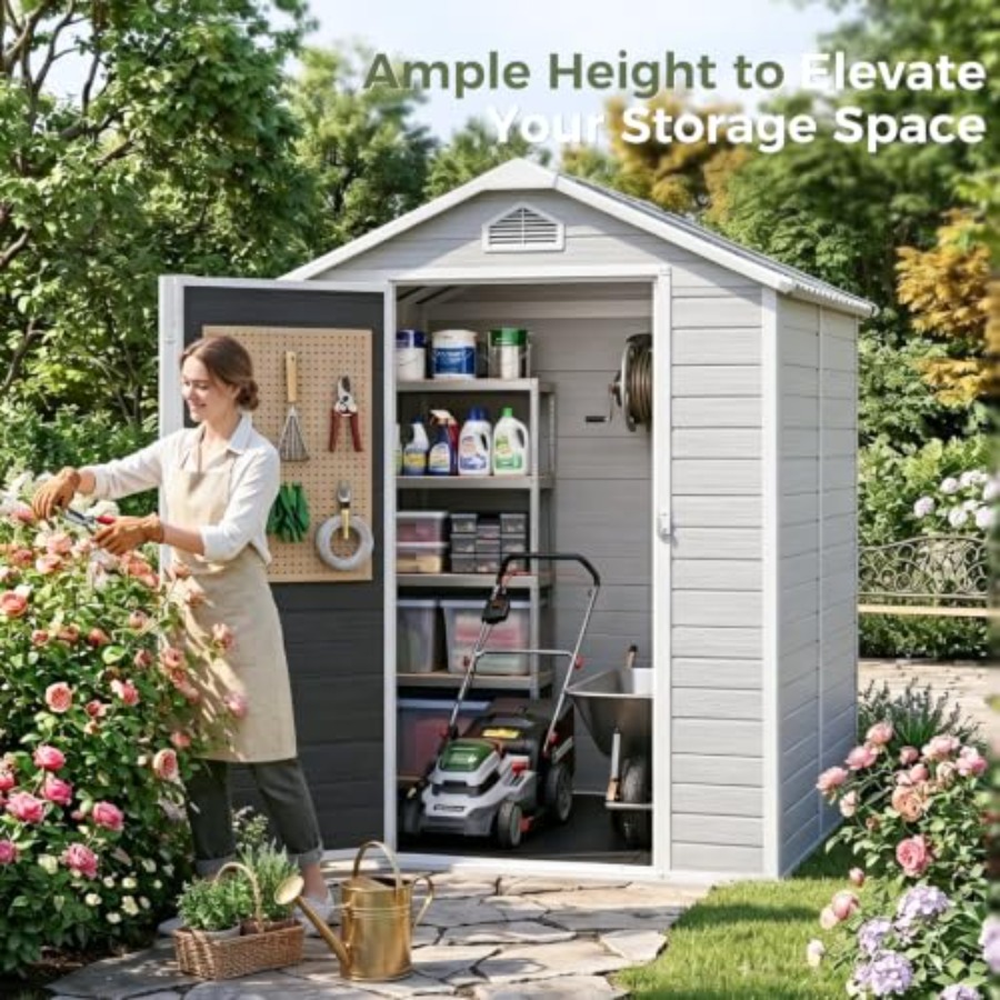 โรงเก็บของกลางแจ้งทำจากเรซิน พ - Gardening Tools Kit บทวิจารณ์และราคา