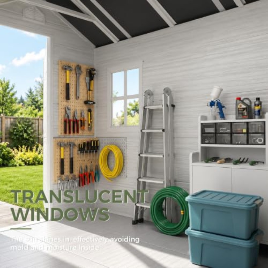 โรงเก็บของกลางแจ้งทำจากเรซิน พ - Gardening Tools Kit บทวิจารณ์และราคา